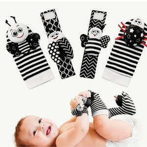 Baby Rattle Set for hands and feet 4 pc set. Black & White 0-9 Months
